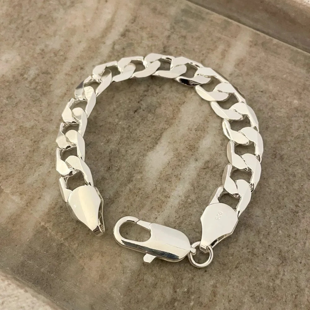 925 Sterling Silver Chunky Chain Link Bracelet Silver Large Link Bracelet 10 MM